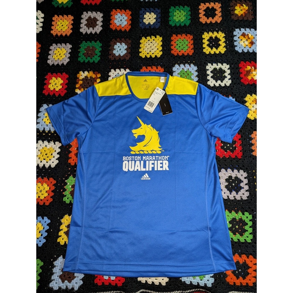 Rare QUALIFIER BOSTON MARATHON Adidas Running Large Short Sleeve Shirt Jersey